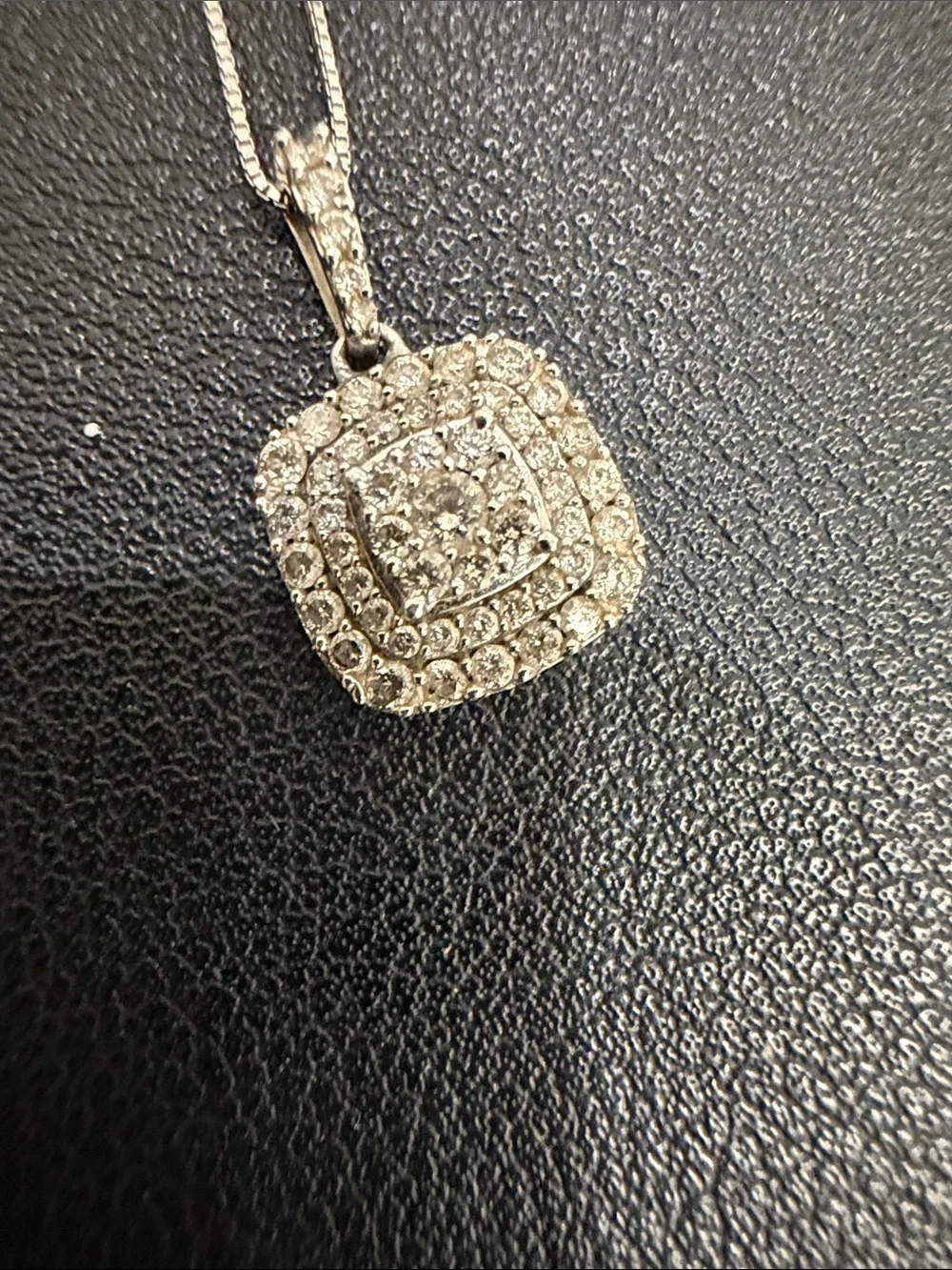 Diamond Halo Square Pendant Necklace - 10K White Gold. 1/3-1/2 tcw.